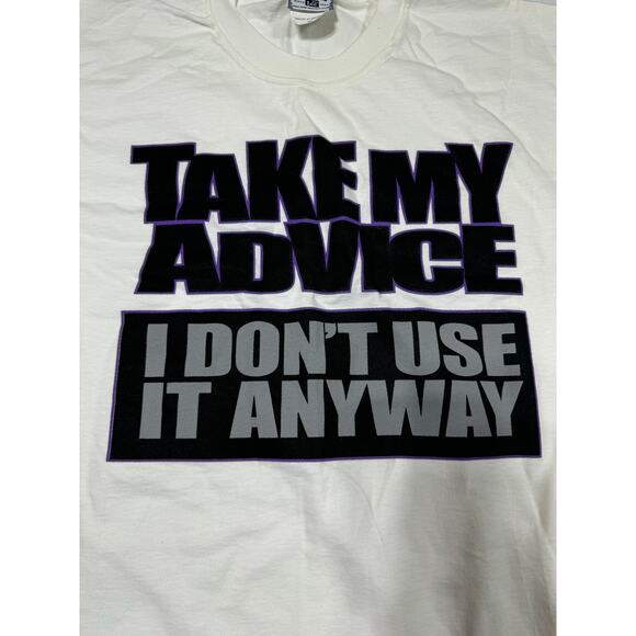 Vintage Lee Total Cotton Graphic T-Shirt Take My Advice Funny Tee XL White‎ 90s - Picture 1 of 4